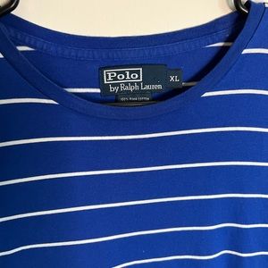 Vintage Ralph Lauren Blue Stripe Pima Cotton Short Sleeve T Shirt Size XL